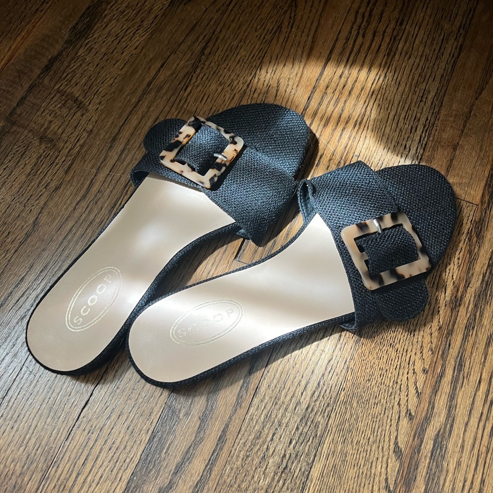 Black Slide Sandals with Buckle